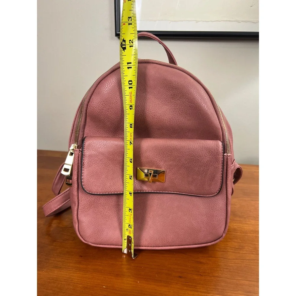 Mauve Pink Vegan Leather Mini Backpack Gold Hardware Animal Print Lining Small